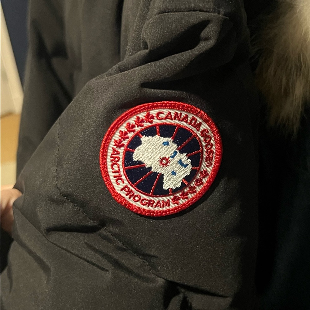 Canada Goose Black Long Down Puffer Coat with Fur-Trim Hood - Picture 4 of 8